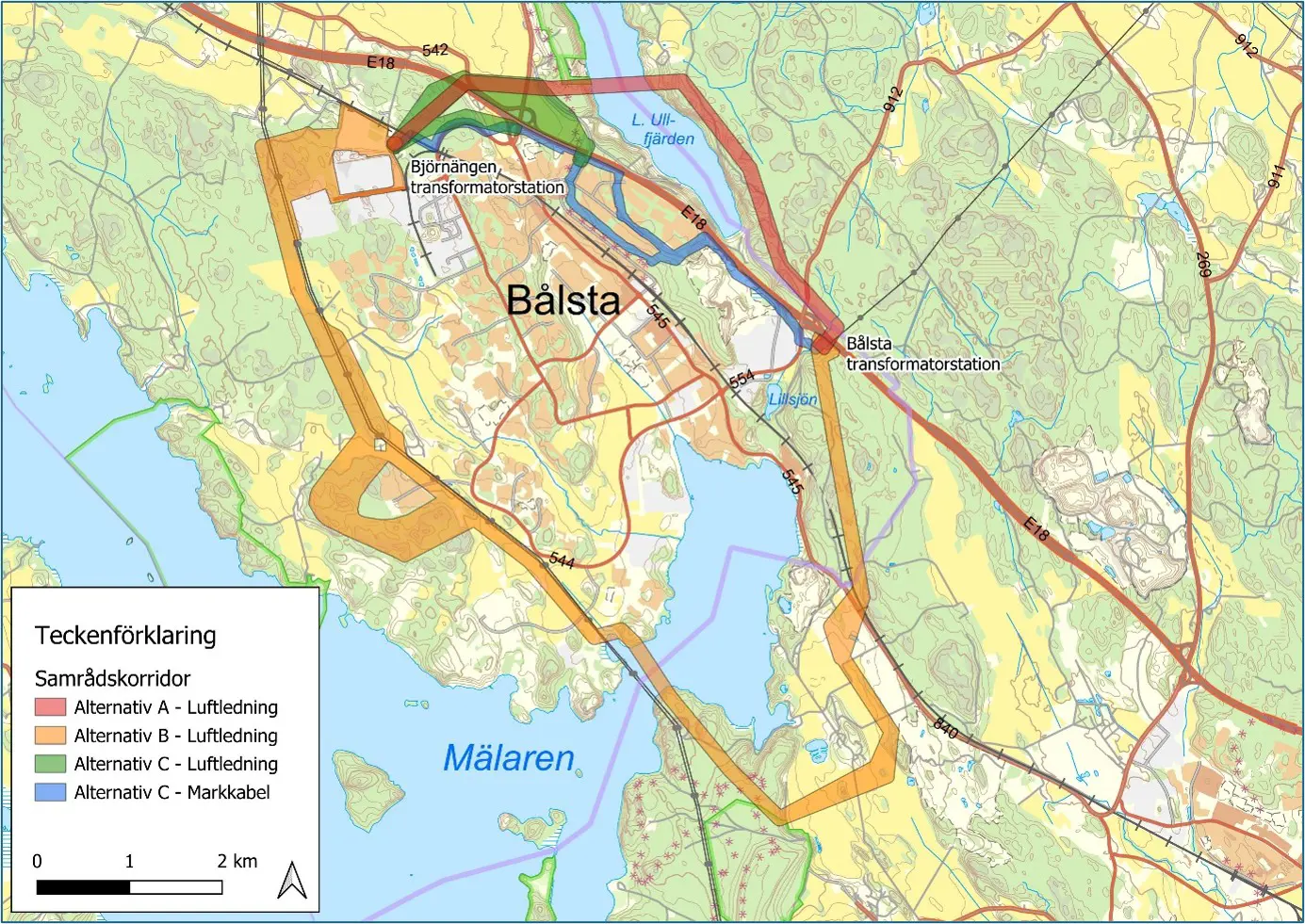 Karta över ståkalternativ för Bålsta Björnängen