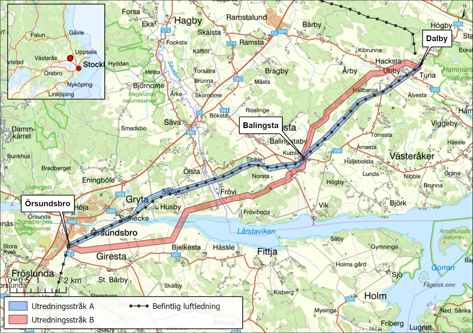 Karta över Dalby, Balingsta och Örsundsbro