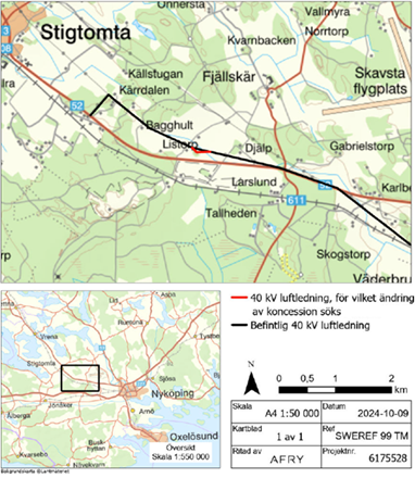 Karta sträckning 40 kV-ledning