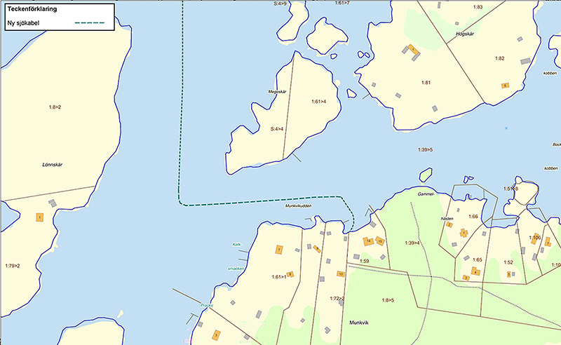 Karta över ledningssträckningen in mot Rödlöga
