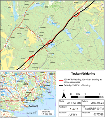 Karta sträckning 40kV-ledning
