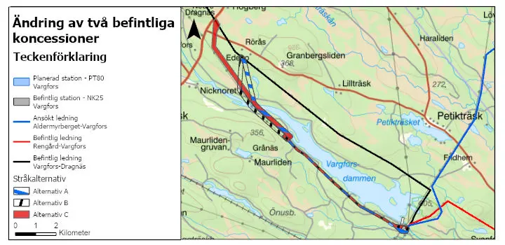 Karta ändring av befintlig koncessioner Vargfors