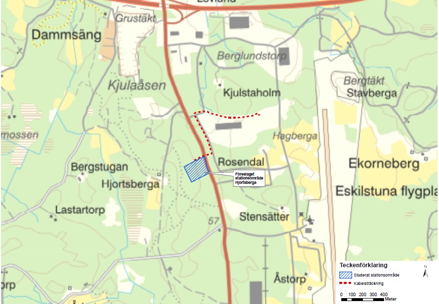 Föreslaget stationsområde Hjortsberga