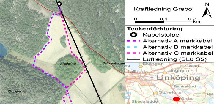 Kartbild över sträckning i Grebo