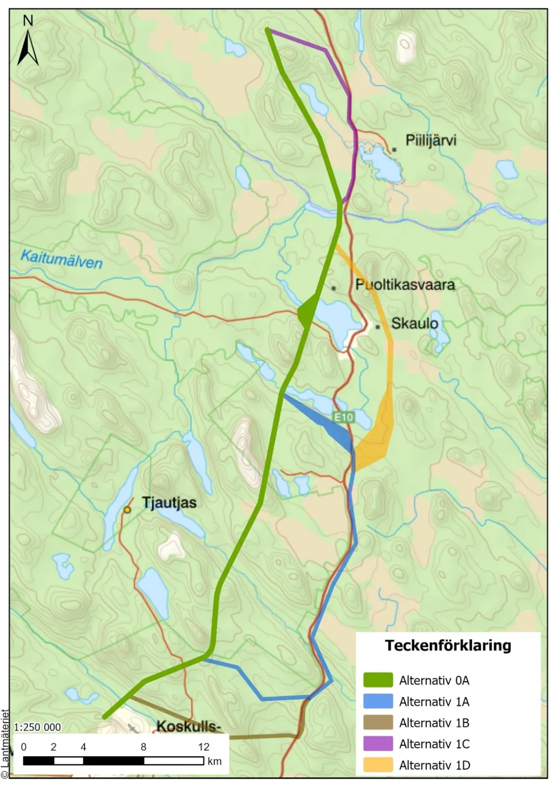 Karta över utredningskorridoren Vitåfors - Leveäniemi